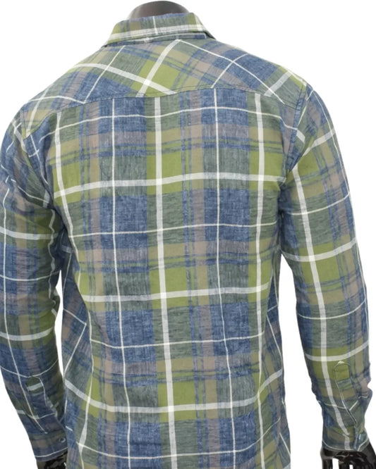 Olive Green Checked Cotton Blend Shirt for Men