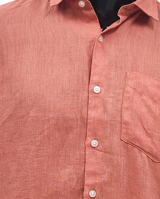 Simon Red 100% Pure Linen Shirt