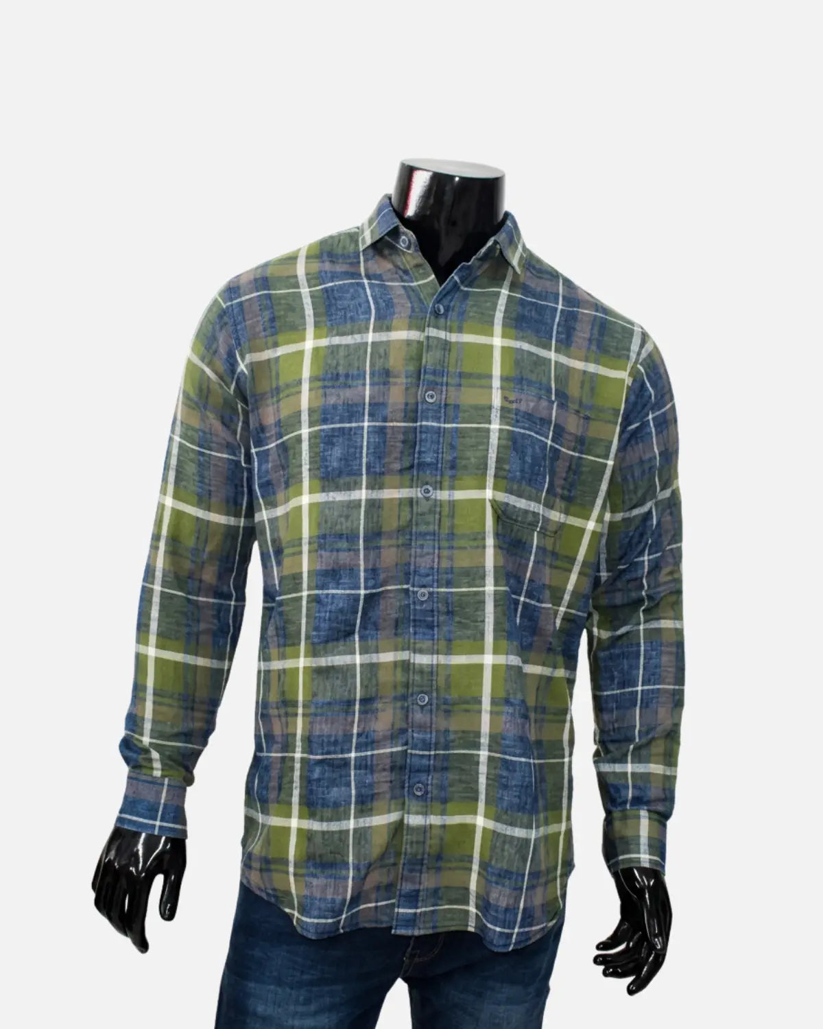 Olive Green Checked Cotton Blend Shirt for Men