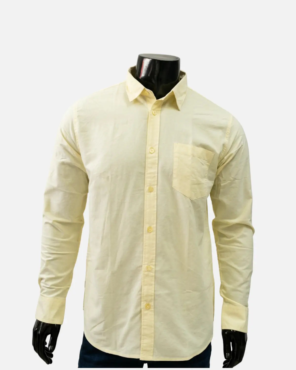 Men's Light Yellow Solid Cotton Blend Full Sleeve Shirt