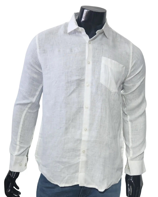 100% Pure Linen White Full Sleeve Shirt